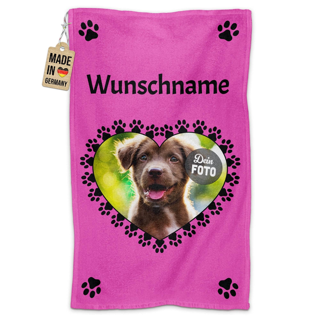 PR Print Royal Personalisiertes Hundehandtuch mit Foto & Name selbst gestalten - Pfoten-Herz - Pfote