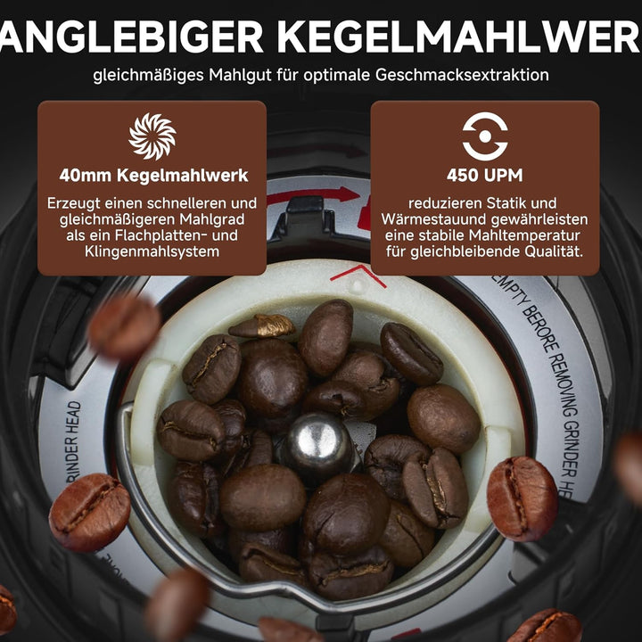 AMZCHEF Kaffeemühle Elektrisch mit Abnehmbarem Halter für Siebträger und Behälter | Kaffeemühle Sieb