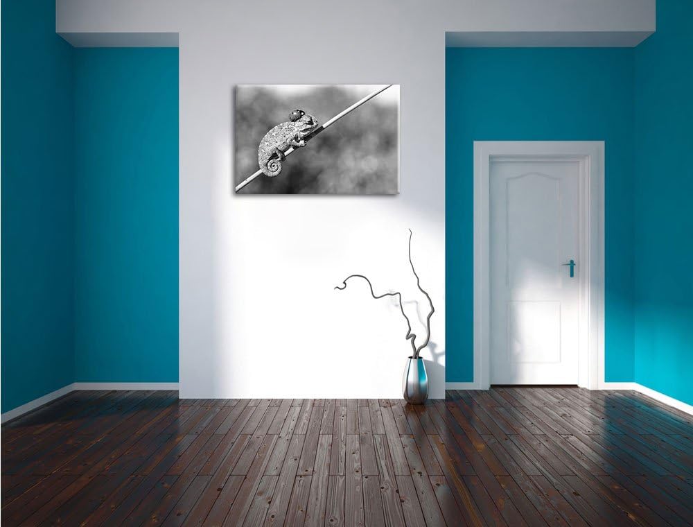 Pixxprint Süsser Gecko mit einem Marienkäfer Kunst B&W, Format: 100x70 auf Leinwand, XXL riesige Bil