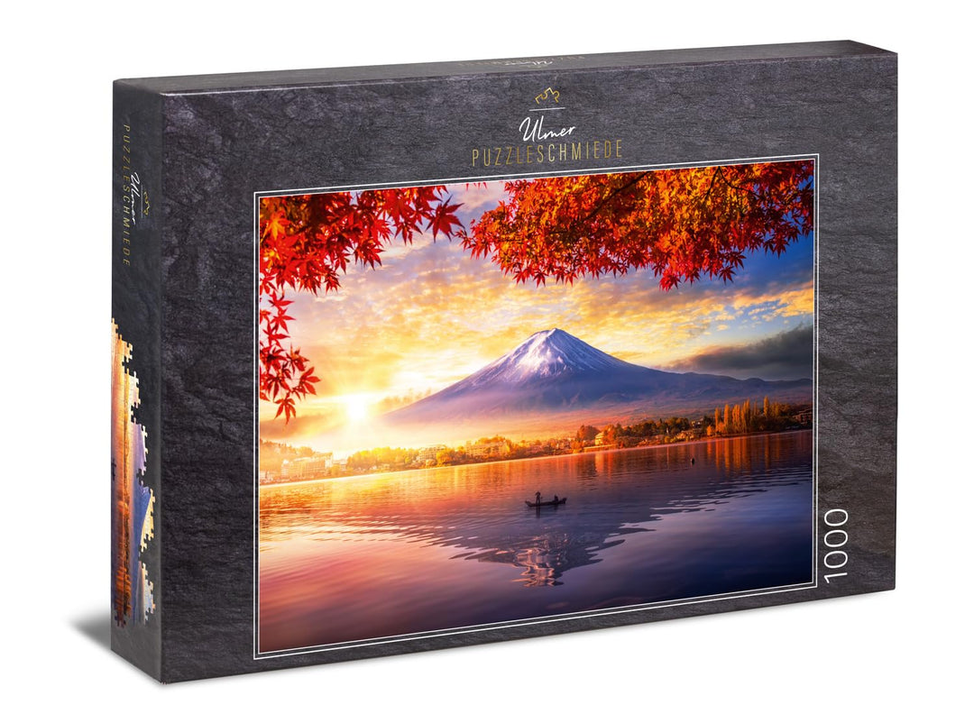 Ulmer Puzzleschmiede - Puzzle „Kawaguchiko am Fuji“ - Klassisches 1000 Teile Puzzle – Landschafts-Mo