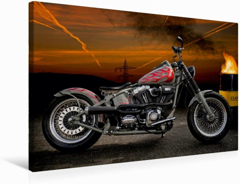 Premium Textil-Leinwand 75 x 50 cm Quer-Format Harley-Davidson Fat Boy Softail Bobber | Wandbild, HD