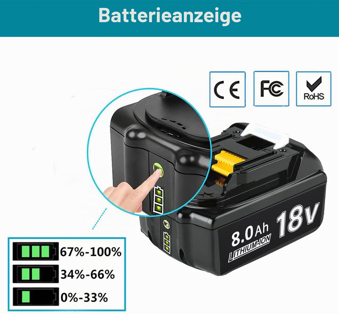 Akku 18V 8Ah für BL1860B BL1860 BL1850B BL1850 BL1840B BL1835 BL1830 BL1815 LXT-400 194204-5 194205-