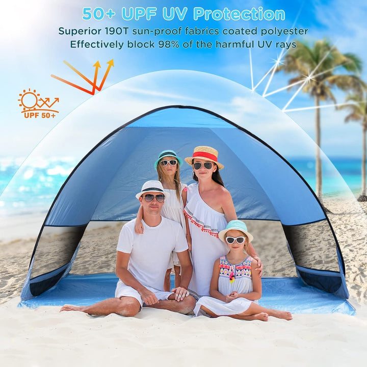 Strandmuschel Pop Up Zelt,Tragbar Light Automatisches Strandzelt UPF 50+ wurfzelt Sun Shelter für 3-