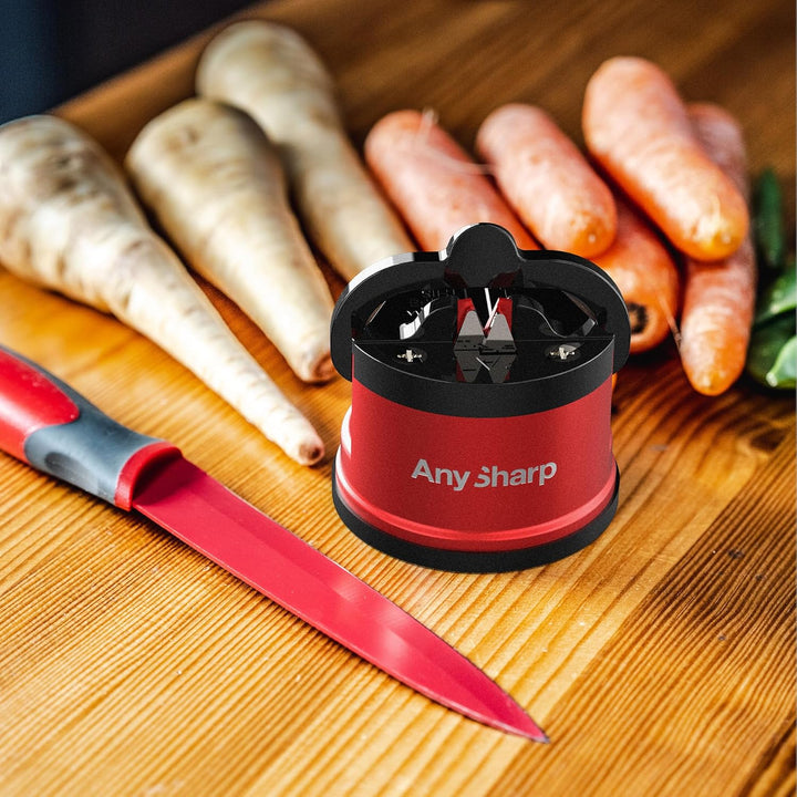 AnySharp Pro Metall Messerschärfer, Freihändige Sicherheit, PowerGrip Saugnapf, Schärft alle Küchenm