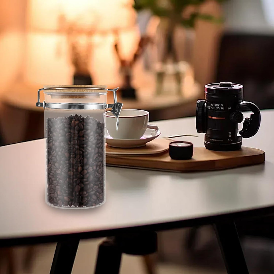 WOPPLXY 3er Set Kaffeebohnen Behälter mit Deckel, 1150ml Kaffeedose Luftdicht, Glas und Bambus Kaffe