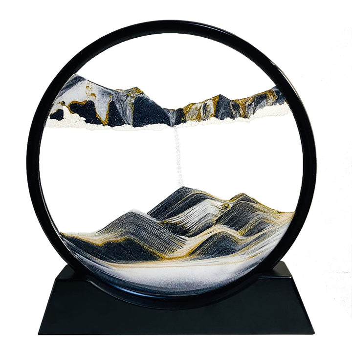 Yuomiker Dynamisch 3D Sandbilder zum Drehen, Fliessende Sandmalerei runder Glas Rahmen, Bewegtes San
