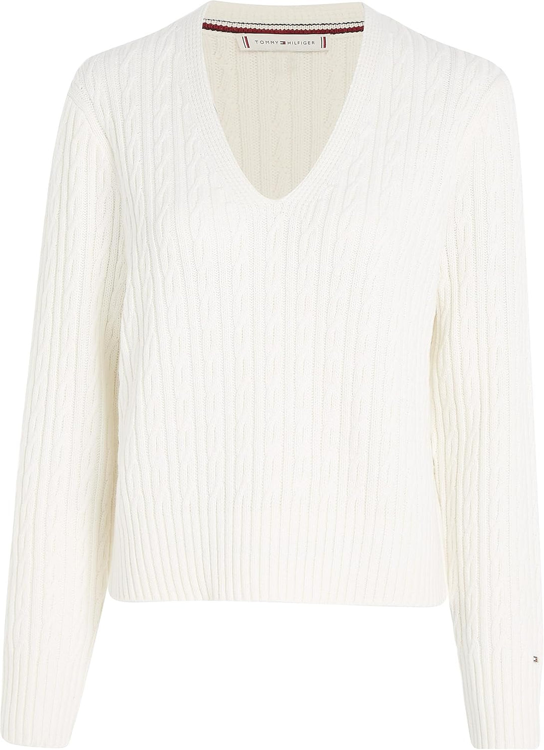 Tommy Hilfiger Damen Pullover, L Weiß (Ecru)