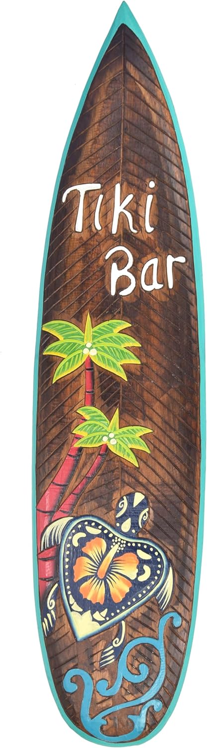 Interlifestyle Deko Tiki Surfboard 100cm mit Tiki Motiv Dekoratives Wandboard für Tiki Bar, Braun