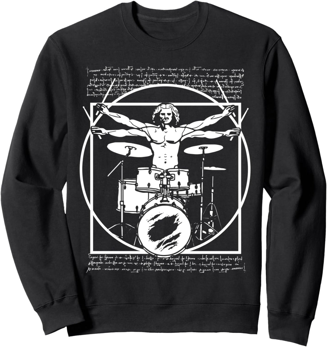 Leonardo Da Vinci Vitruvian Man Rockstar Drums Sweatshirt