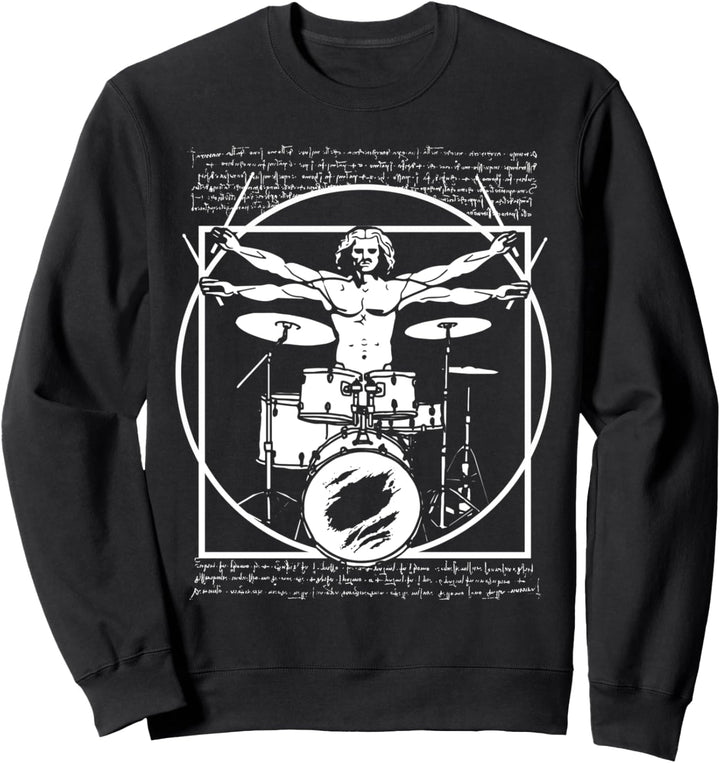 Leonardo Da Vinci Vitruvian Man Rockstar Drums Sweatshirt