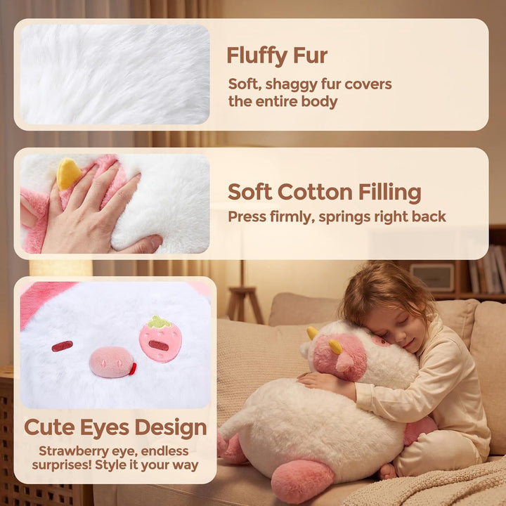 Mewaii Weighted Plüsch Erdbeer Kuh Kuscheltier 58cm,1.8kg (4.0 lbs) Kawaii Plüschtiere für Kinder,Ko