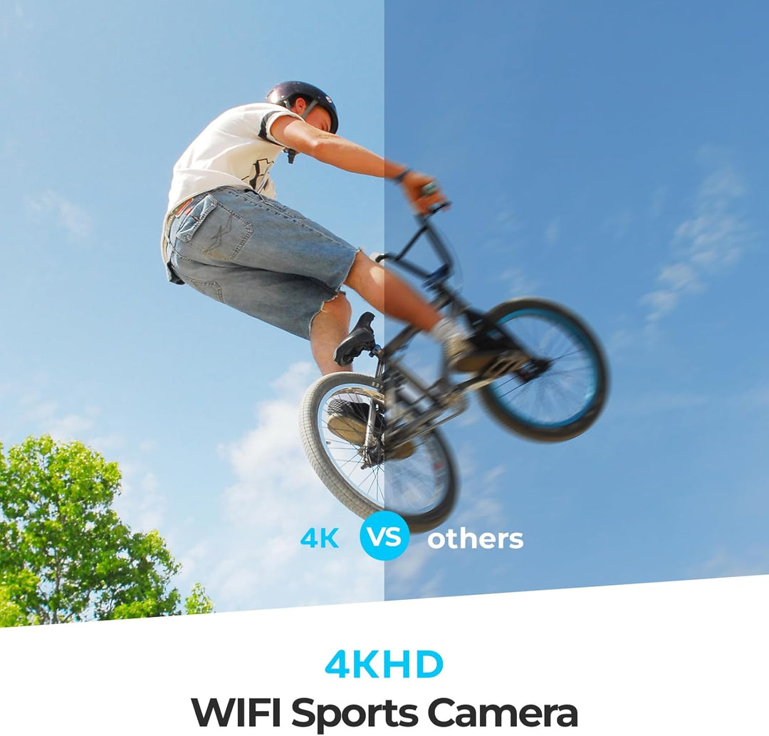 4K Action Cam mit 64G SD Card, 40M Unterwasserkamera WiFi 170° Helmkamera HD 20MP Wasserdicht Action