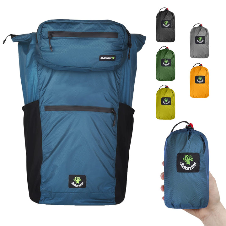 4Monster Faltbarer Rucksack Ultra Leicht, Unisex Tagesrucksack Outdoor, 2in1 Gürteltasche, Wasserdic