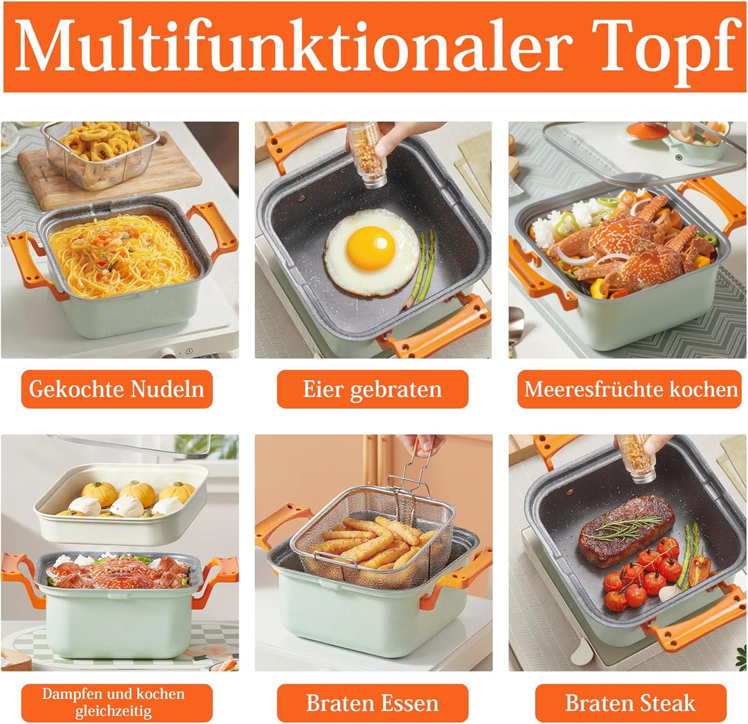 Multifunktionstopf aus Gusseisen – Dampfgarer, Dampfgarer Topf & Multikocher zum Kochen, Braten, Sch