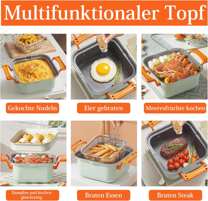 Multifunktionstopf aus Gusseisen – Dampfgarer, Dampfgarer Topf & Multikocher zum Kochen, Braten, Sch