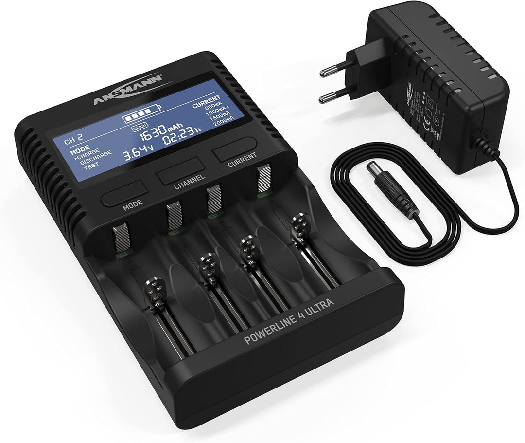 ANSMANN Akku-Ladegerät für AA/AAA/C/D NiMH Akkus &amp; Li-Ion 18650/26650 Batterieladegerät mit 4 Ladepr