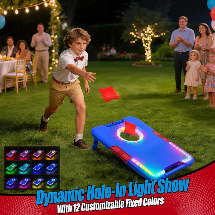 Leuchtendes Cornhole-Spielset mit Sound, 2 klappbare Boards & 8 Wurfsäcke, Sitzsack-Wurfspielzeug, t