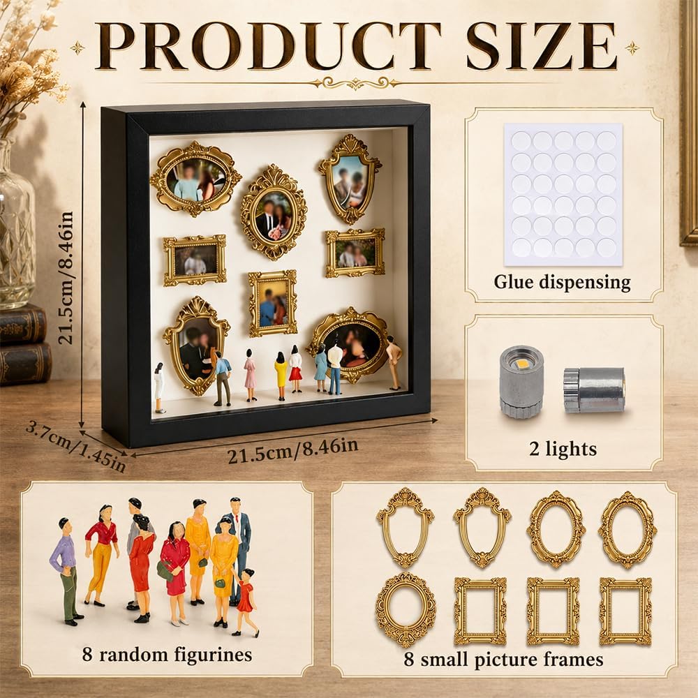 DIY Mini Museum Silhouette Box, Mini Bilderrahmen Vintage mit LED Licht, Museum of us Set mit 8 Mini