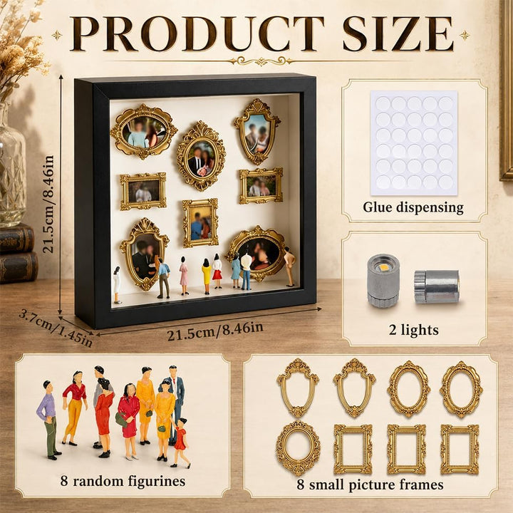 DIY Mini Museum Silhouette Box, Mini Bilderrahmen Vintage mit LED Licht, Museum of us Set mit 8 Mini
