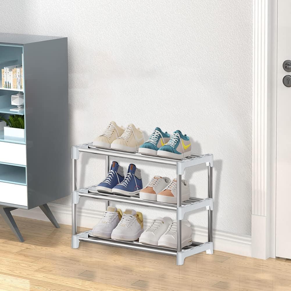 Kleines Schuhregal, stapelbares Schuhregal, 3 Etagen, Fussraumaufbewahrung, leichtes Schuhregal, Auf