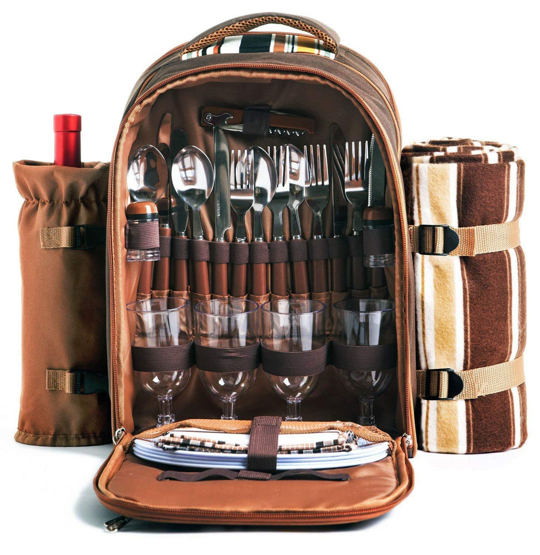 Hap Tim Picknick-Rucksack für 4 Personen mit Kühlfach, abnehmbarem Flaschen-/Weinhalter, Fleece-Deck