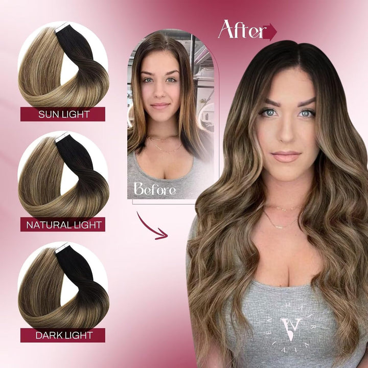 Vivien Echthaar Extensions Tape in Schwarz Ombre Haar 60 cm Extensions Echthaar Tape in Schwarz Bala