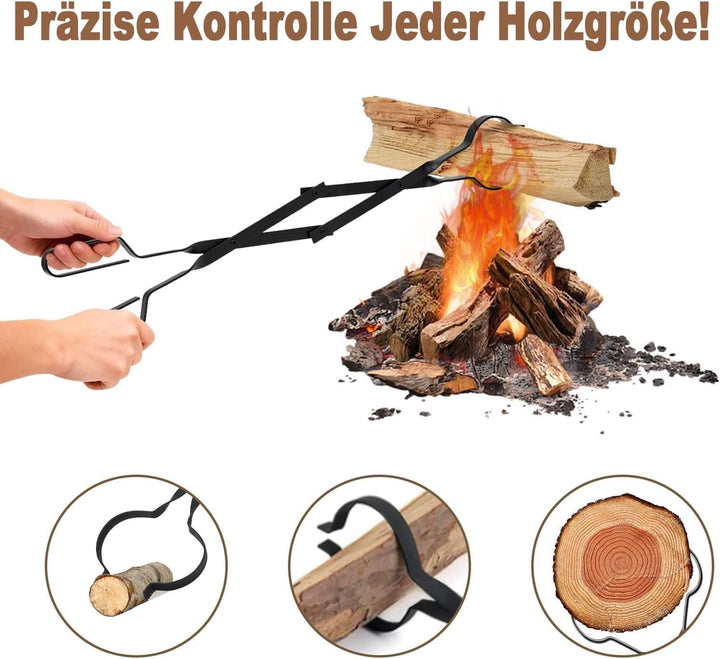 Amagabeli Kaminzangen Set 2-teilig mit Schürhaken & Feuerzange | 66cm Kaminholzzange + 81cm Feuerhak