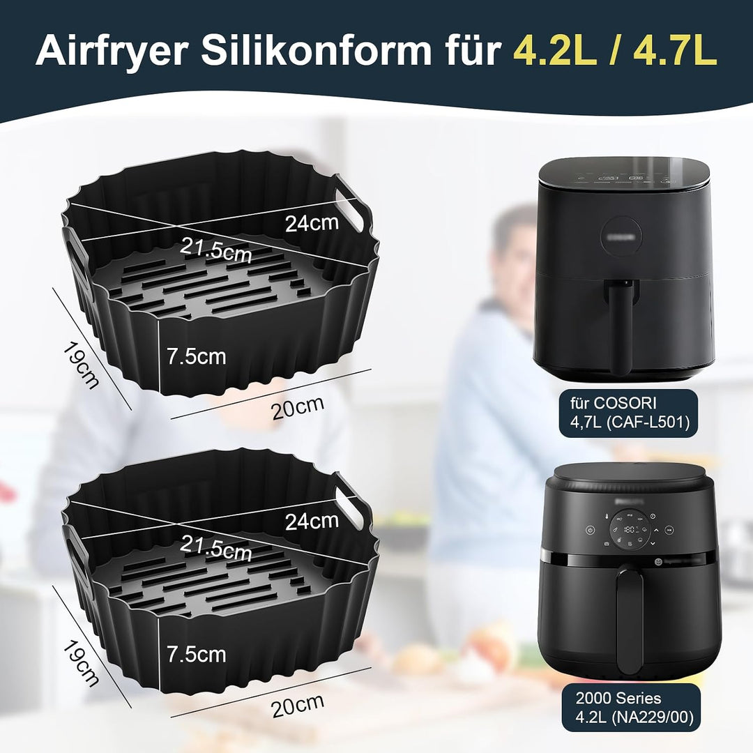 Silikonform Heissluftfritteuse für Philips Airfryer 2000 Series 4.2L, 2 Stück Silikoneinsatz für COS