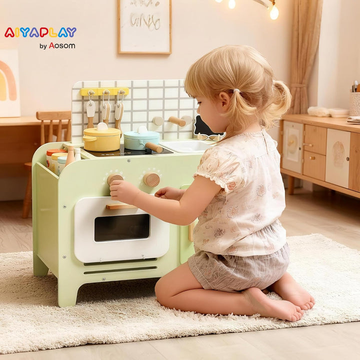 AIYAPLAY Kinderküche Spielküche mit Mikrowelle Spüle und Zubehör Spielzeugküche Puppenküche Spielset