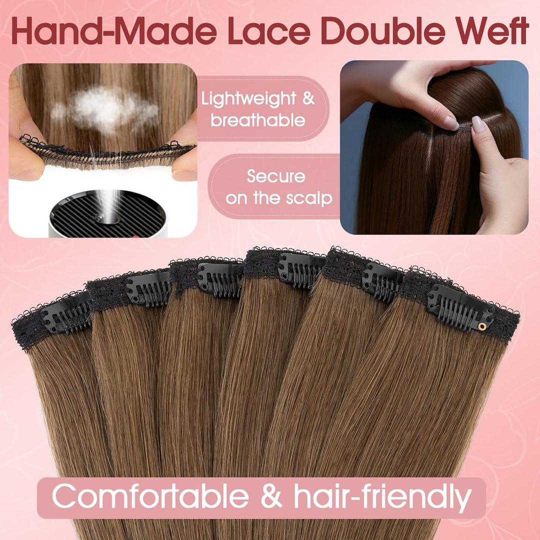 S-noilite Clip in Extensions Echthaar 6 Stück Balayage Haarverlängerung Echthaar Highlights für Frau