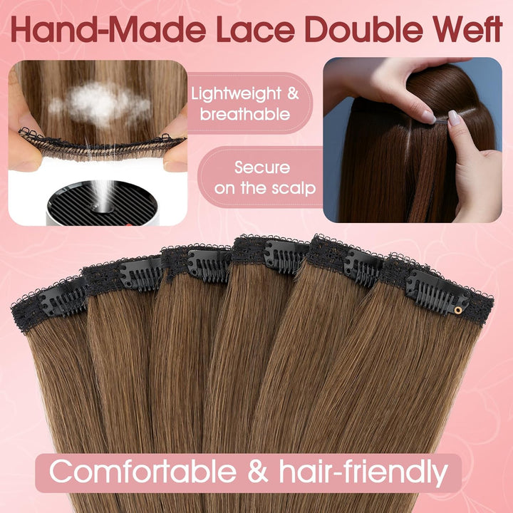 S-noilite Clip in Extensions Echthaar 6 Stück Balayage Haarverlängerung Echthaar Highlights für Frau