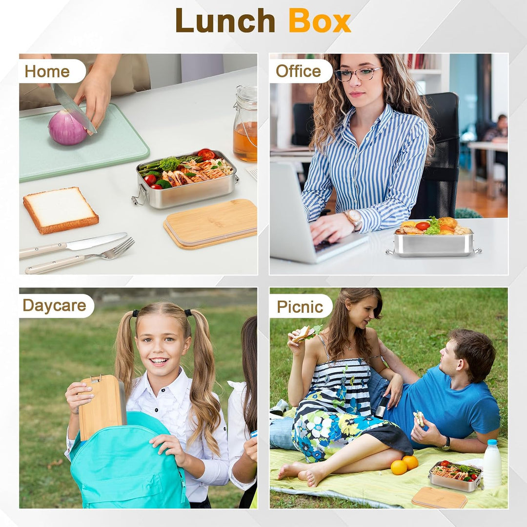 Cozary Brotdose Edelstahl, 1000ML Lunchbox Erwachsene, Brotdose mit Fächern, BPA-frei, Bento Box Aus