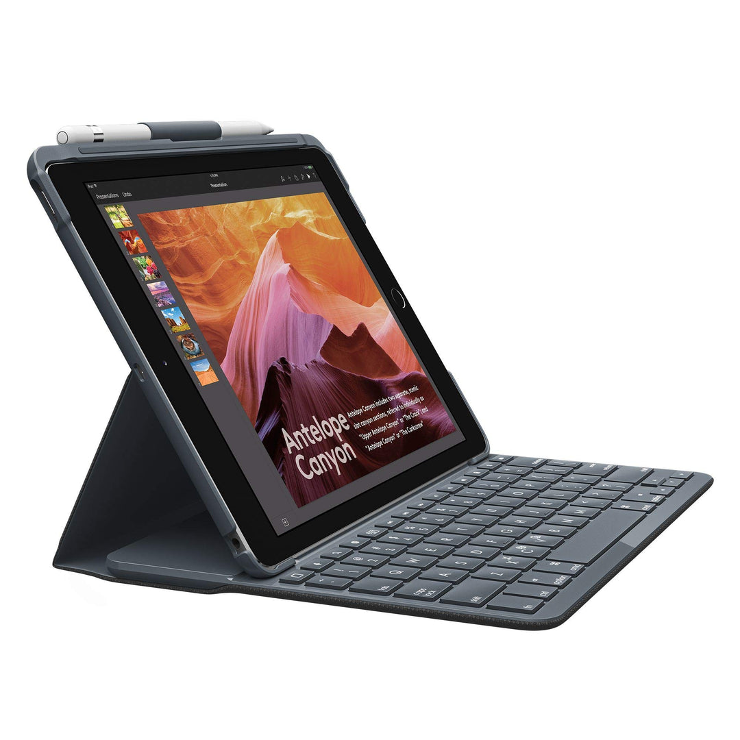 Logitech Slim Folio iPad Hülle mit Kabelloser Bluetooth Tastatur, Für’s iPad der 5. & 6. Generation