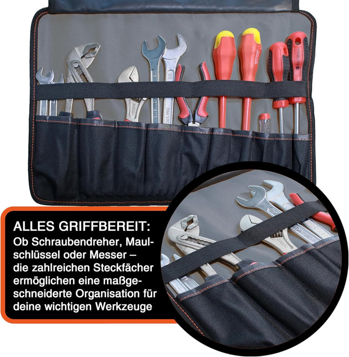 YPC VarioRoll L – 45x32cm, 10 Steckfächer und 4 Halteschlaufen, Werkzeugtasche rollbar, Messertasche