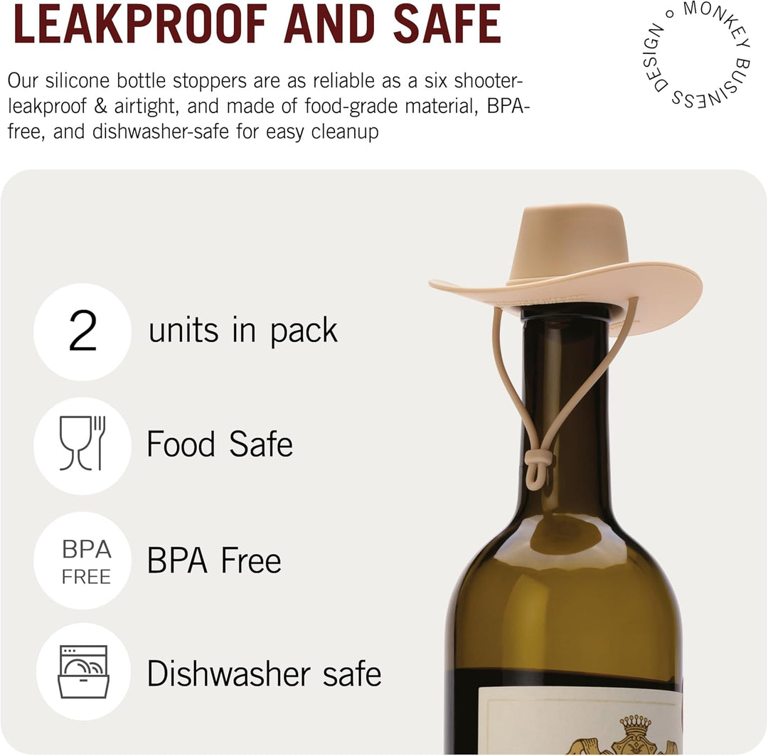 Monkey Business Howdy Weinstopfen mit Cowboyhut, lustiger Silikon-Flaschenverschluss, hält Wein fris