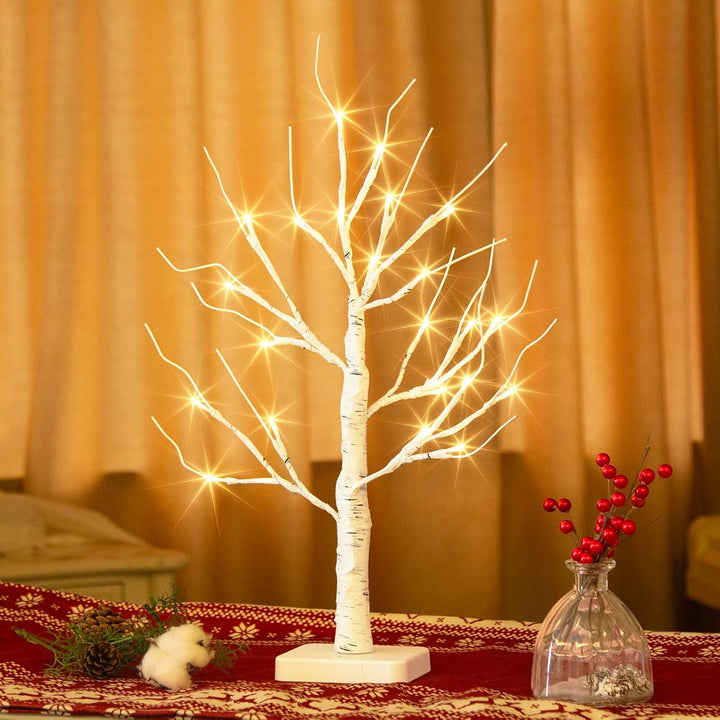 DELICHTER 2er Set Lichterbaum mit 24 Warmweissen LEDs Birken Bäumchen mit Timer-Funktion Dekozweige