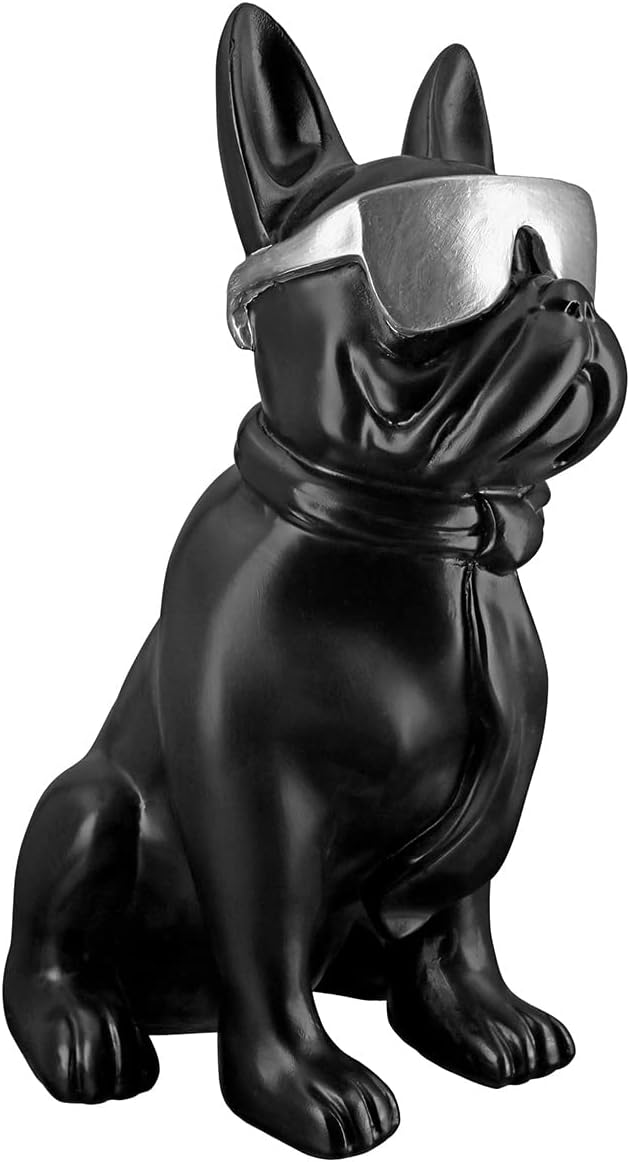 Casablanca Figur Skulptur Hund - Mops - schwarz mit Silberne Brille - Höhe 35 cm Höhe 35 cm Schwarz,