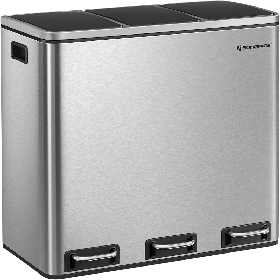 SONGMICS Mülleimer Küche, Mülltrennsystem, 3 x 18 L, Treteimer mit 3 Fächern, Abfalleimer, Softclose