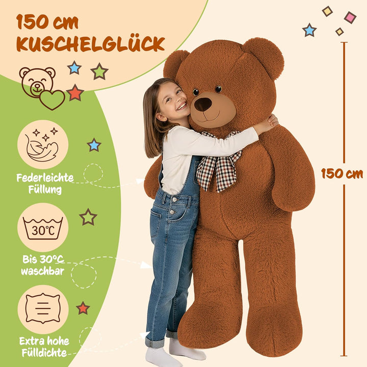 Monzana® Teddybär L - XXXL 50-175cm Weiches Fell Schleife Tatzendruck Geschenk Plüschtier Kuscheltie