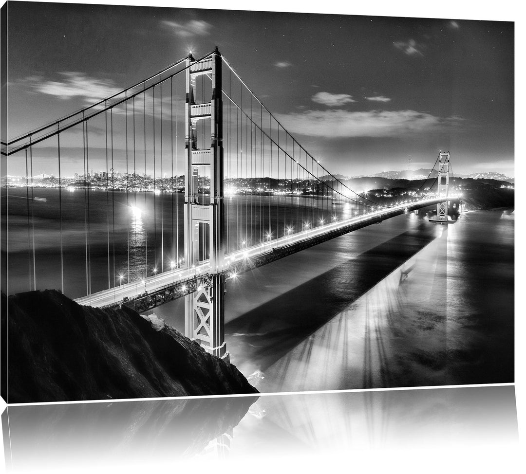 Pixxprint Golden Gate Bridge bei Nacht als Leinwandbild/Grösse: 100x70 cm/Wandbild/Kunstdruck/fertig