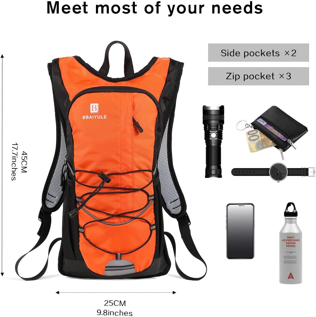 BBAIYULE® Trinkrucksack mit Trinkblase 2L, BPA-Frei| Fahrradrucksack mit Reflektoren | Rucksack mit