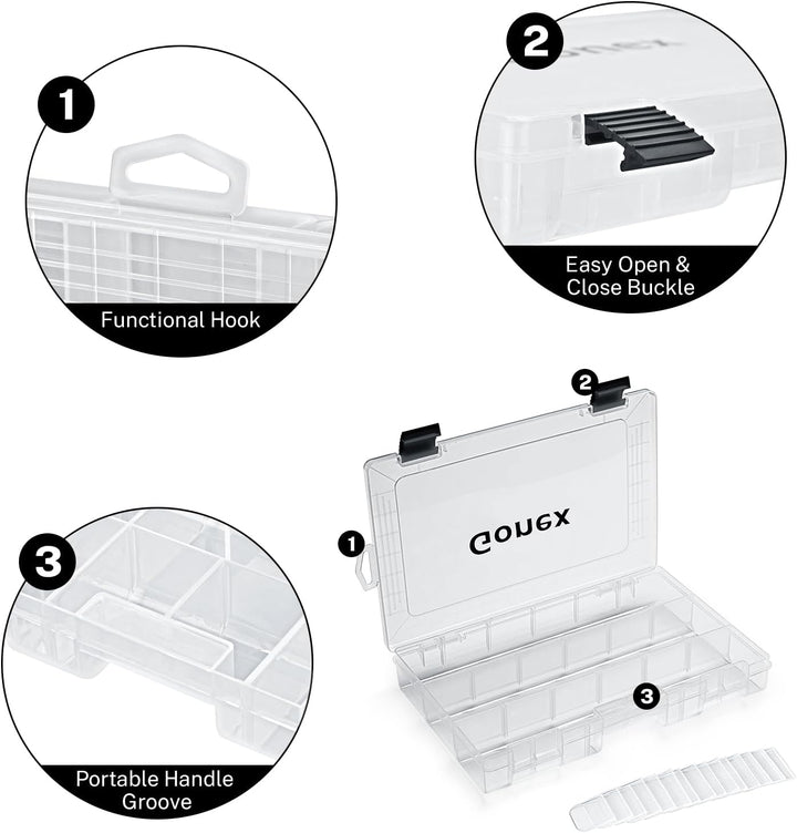 Gonex Köderboxen Angeln, Tackle Boxes 3/4 Stück, Transparente Kunststoff Angelbox mit Verstellbaren