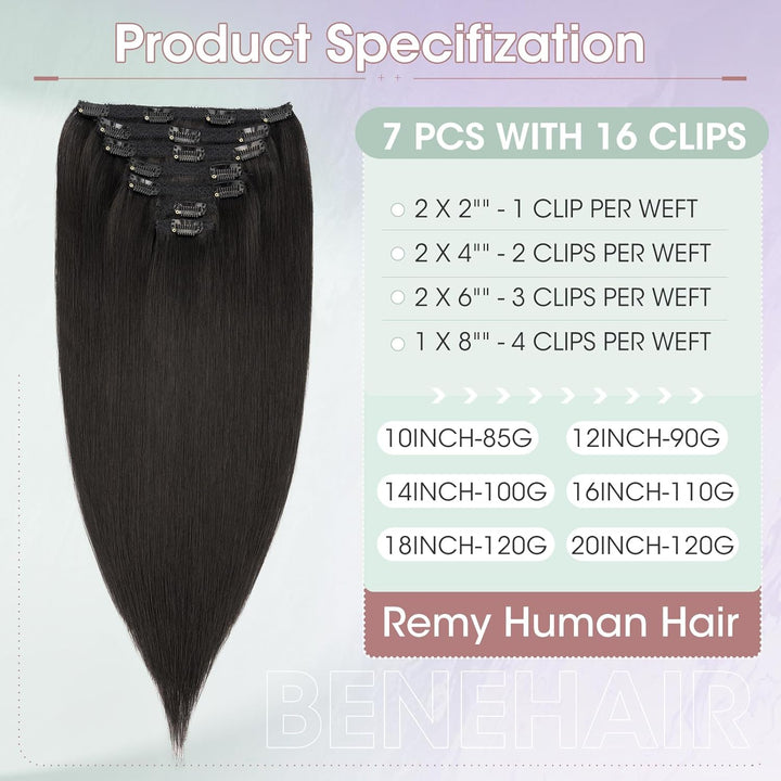 Benehair Clip in Extensions Echthaar, 85g Schwer Clips in Echthaar Extension, 7Pcs 16 Clips Remy Ech