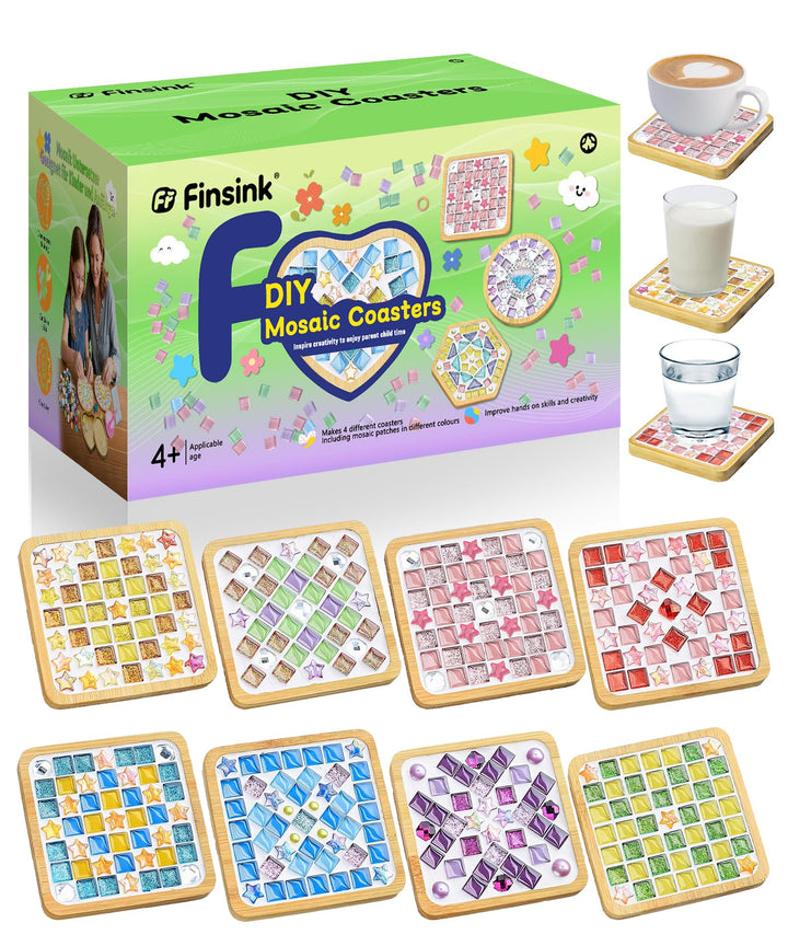 Finsink Mosaik bastelset kinder 8pcs mosaik untersetzer bastelset diy holz untersetzer Set Mosaikste