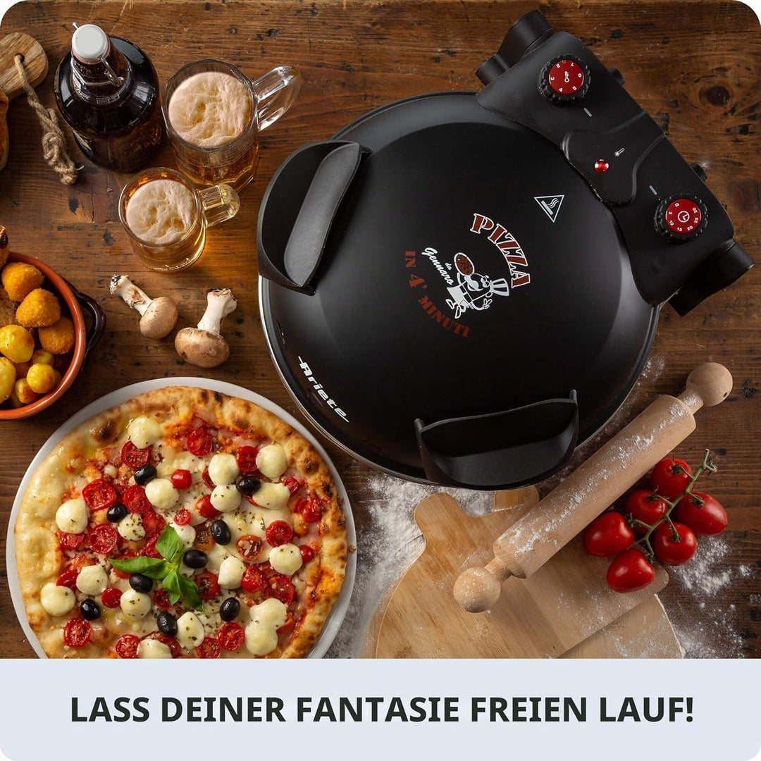 Ariete 917 Pizza in 4 Minuten, Pizzaofen, 1200 W, Schamottstein mit Antihaftbeschichtung, Höchsttemp