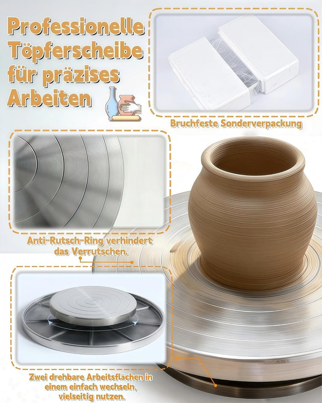 Töpferscheibe für Anfänger & Kinder – 20cm Aluminium Drehscheibe mit Präzisions-Kugellager für Töpfe