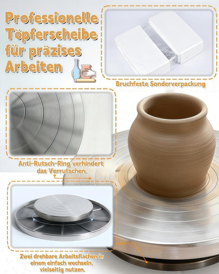 Töpferscheibe für Anfänger & Kinder – 20cm Aluminium Drehscheibe mit Präzisions-Kugellager für Töpfe