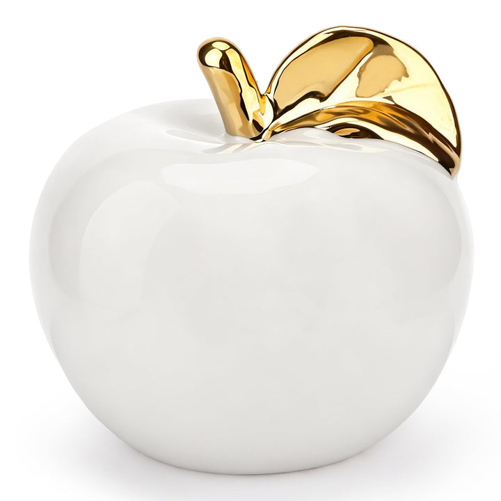Folmywy Keramik Apfel Dekoration 12,7 cm Porzellan Kunstapfel Moderne Statue mit Goldstiel Weihnacht