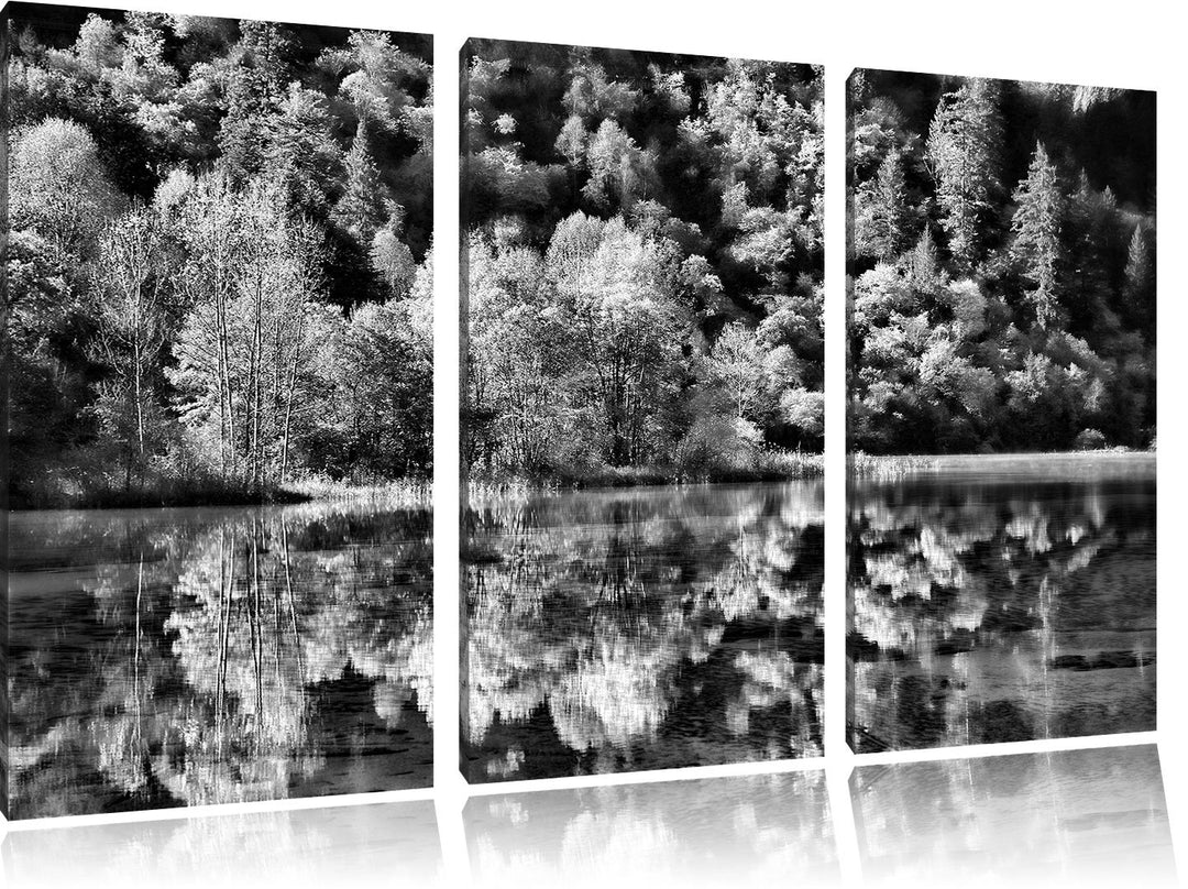 Pixxprint herbstlicher Wald am See als Leinwandbild/Grösse: 3 Teilig (120x80) cm/Wandbild/Kunstdruck