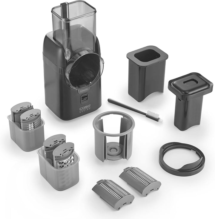 CASO MultiSlicer, Elektrische 5-in-1 Multireibe, Reiben & Raspeln von Obst, Gemüse,Käse & mehr, 5 Ei
